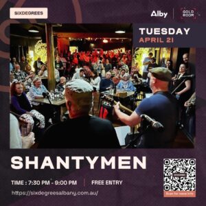 Albany sea shanty night Tuesday 21 at Six Degrees live music